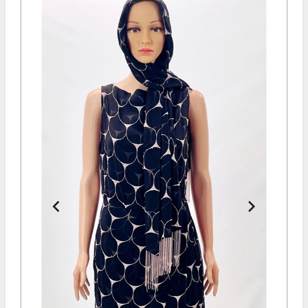 Feraud Vintage Silk Beaded Dress w/ Scarf sz 8